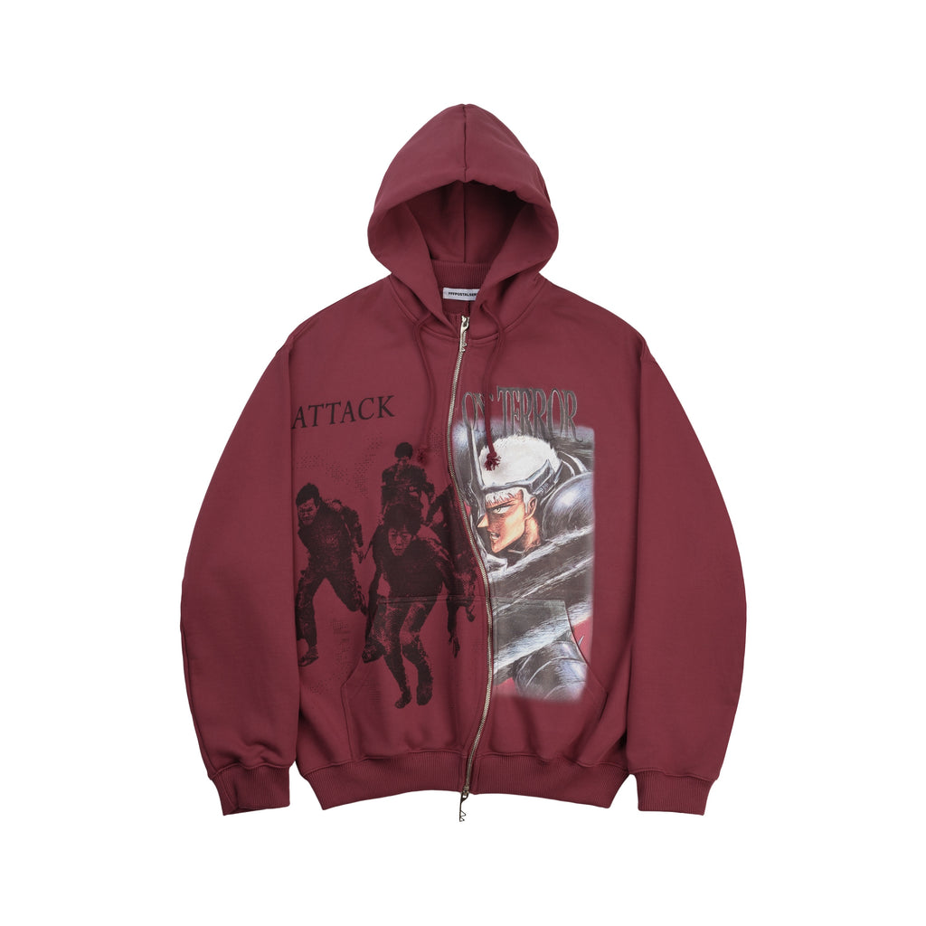 'Attack On Terror' OS Curved Zip Up Hoodie (Red)