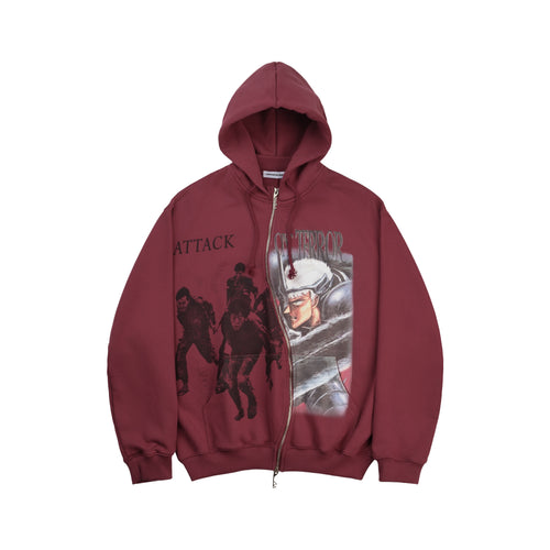 'Attack On Terror' OS Curved Zip Up Hoodie (Red)