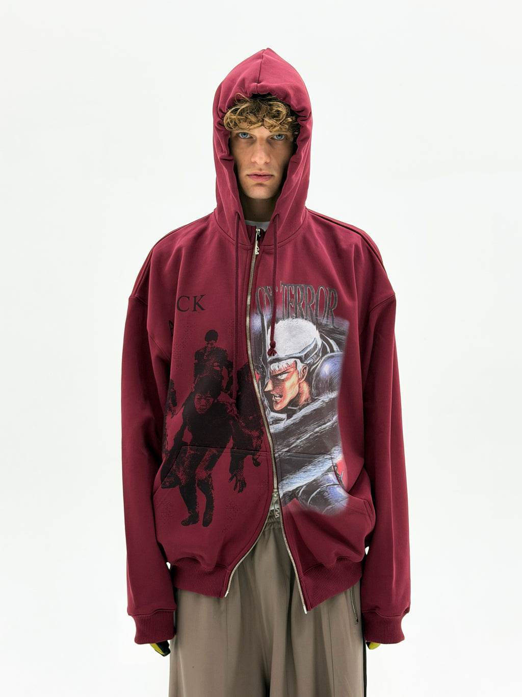 'Attack On Terror' OS Curved Zip Up Hoodie (Red)