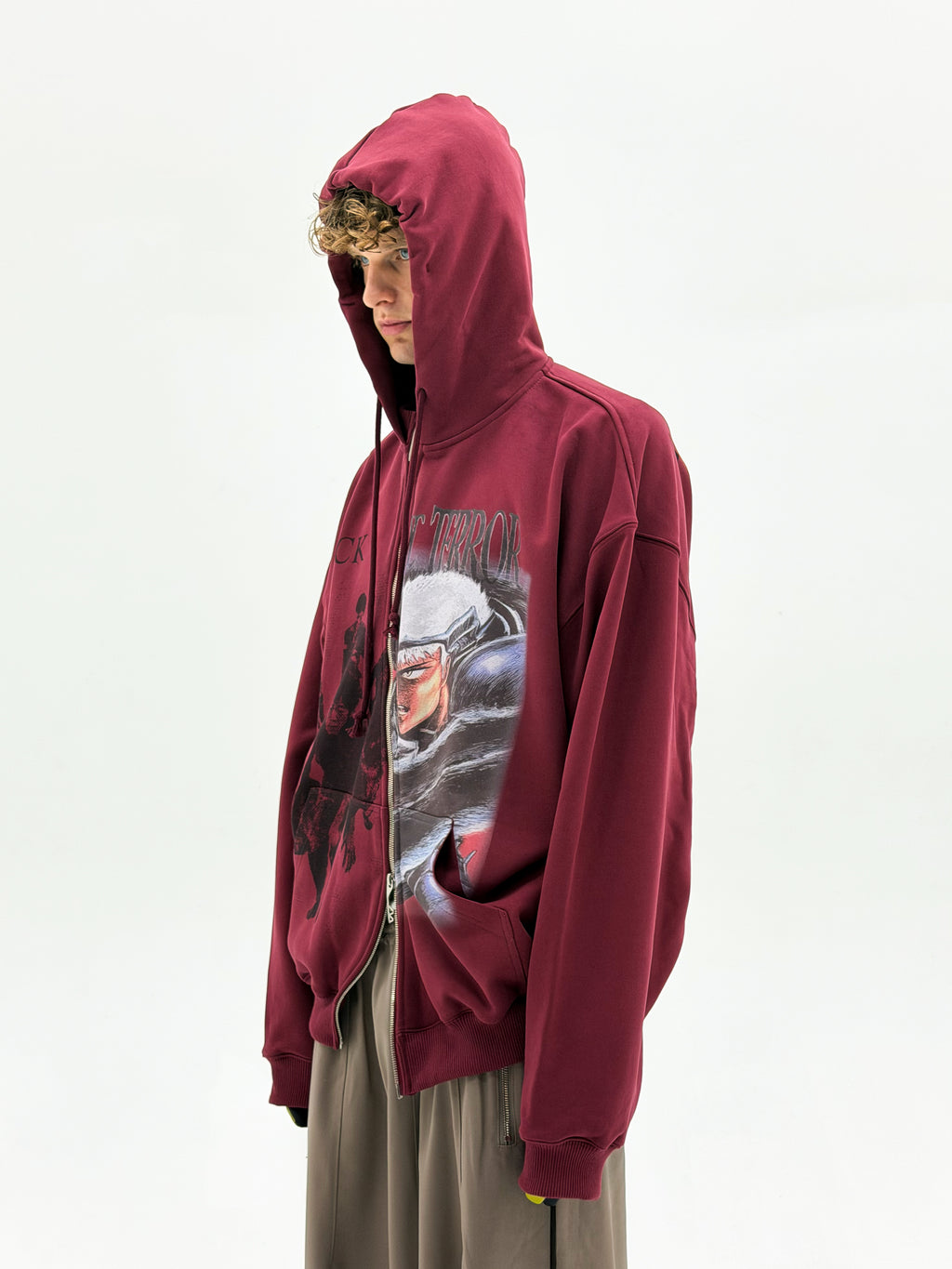 'Attack On Terror' OS Curved Zip Up Hoodie (Red)