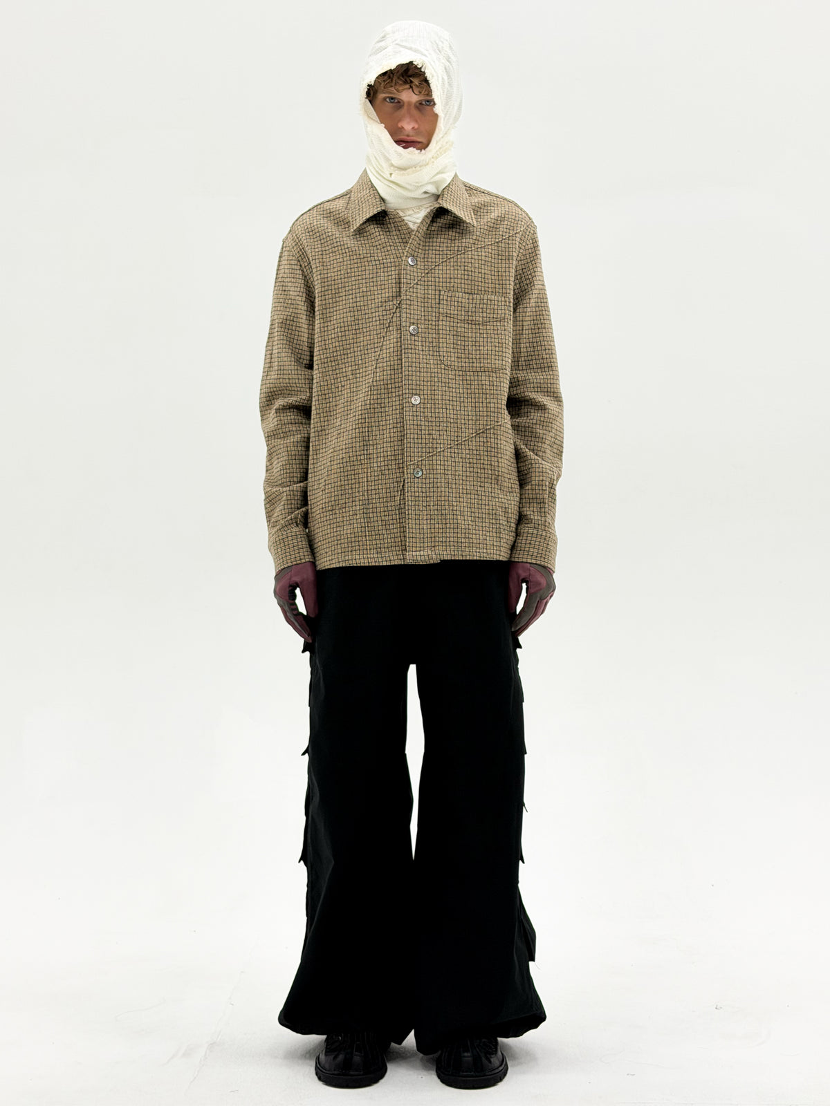 Wool Diffraction Over Shirt (Beige Check)