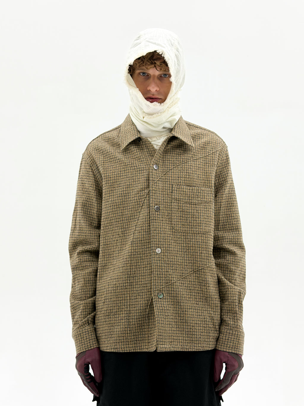 Wool Diffraction Over Shirt (Beige Check)