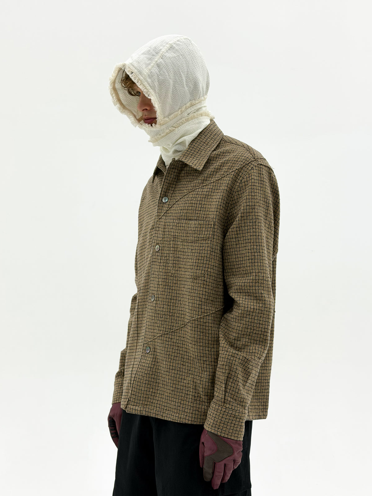 Wool Diffraction Over Shirt (Beige Check)