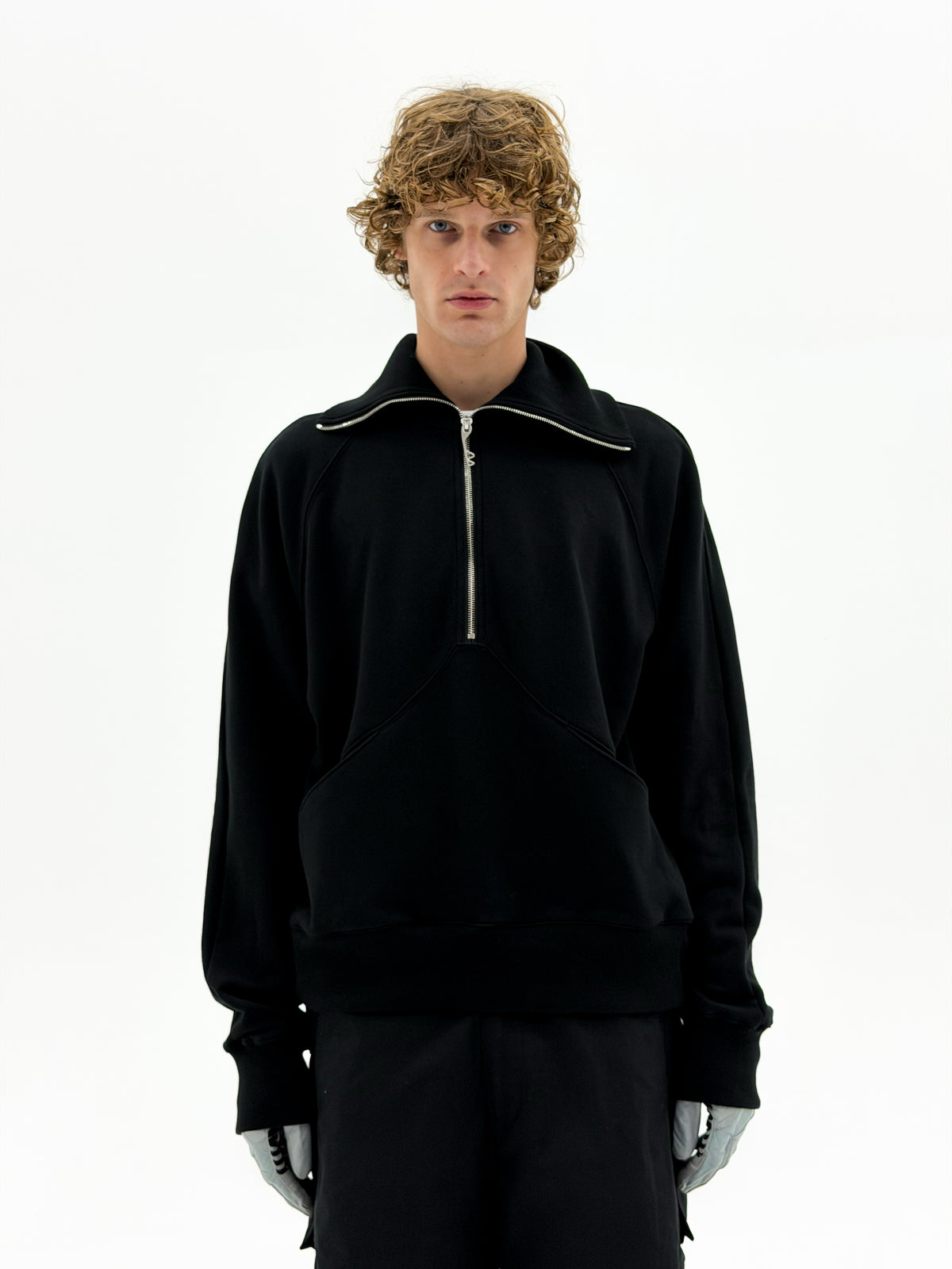 High Neck Quarter Zip Sweater (Black)