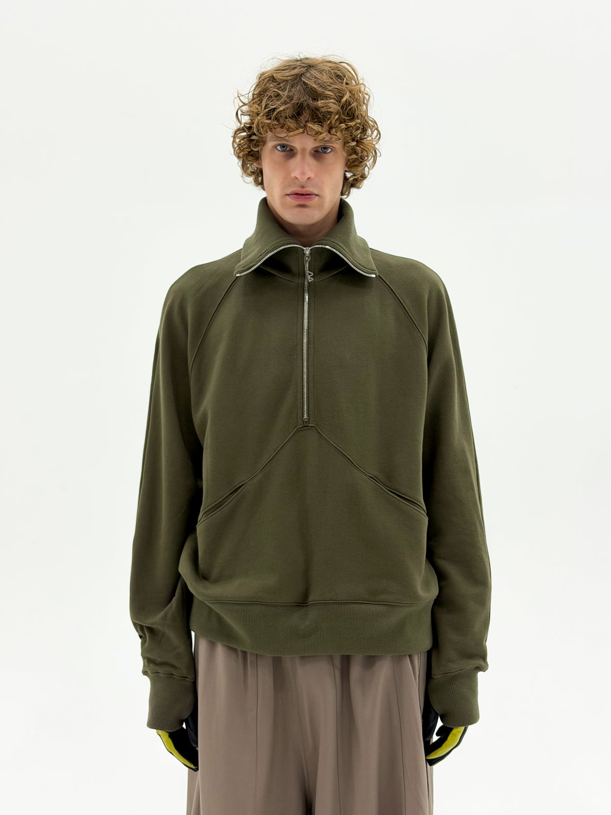 High Neck Quarter Zip Sweater (Army)