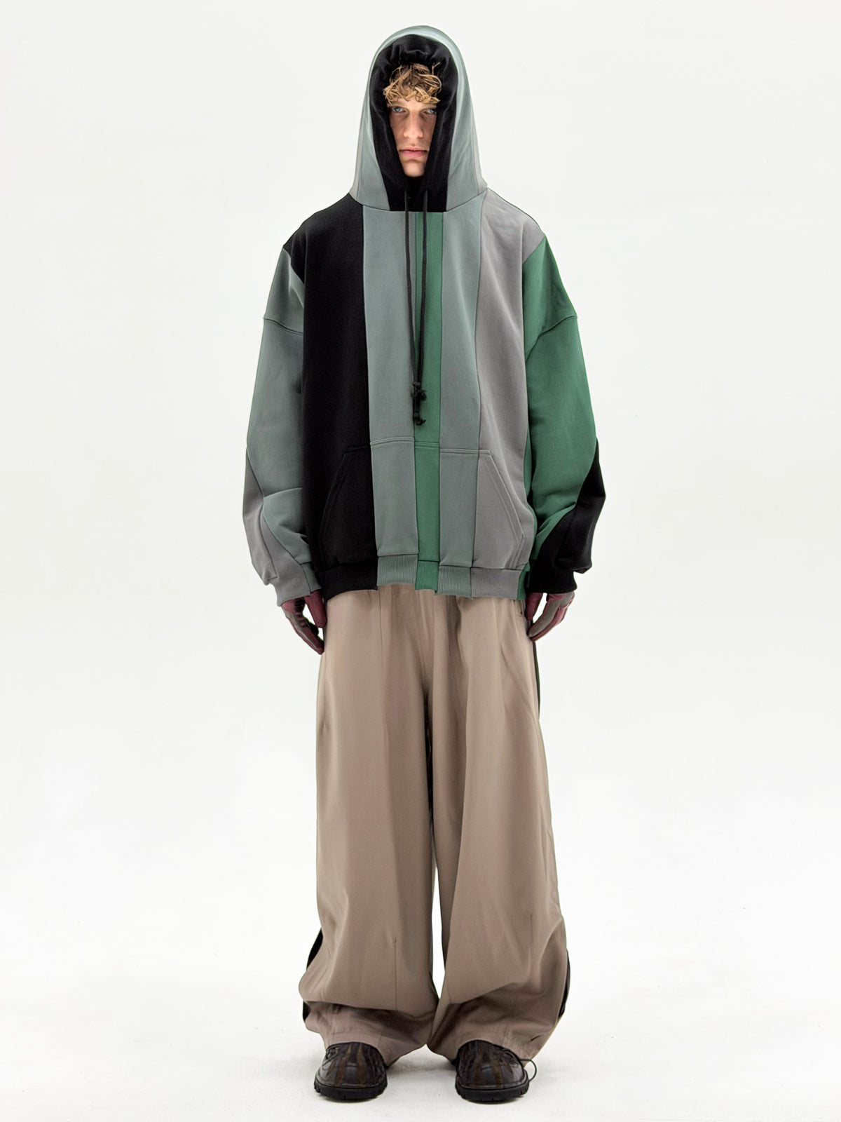 URL Paneled Hooded Sweatshirt (Green)