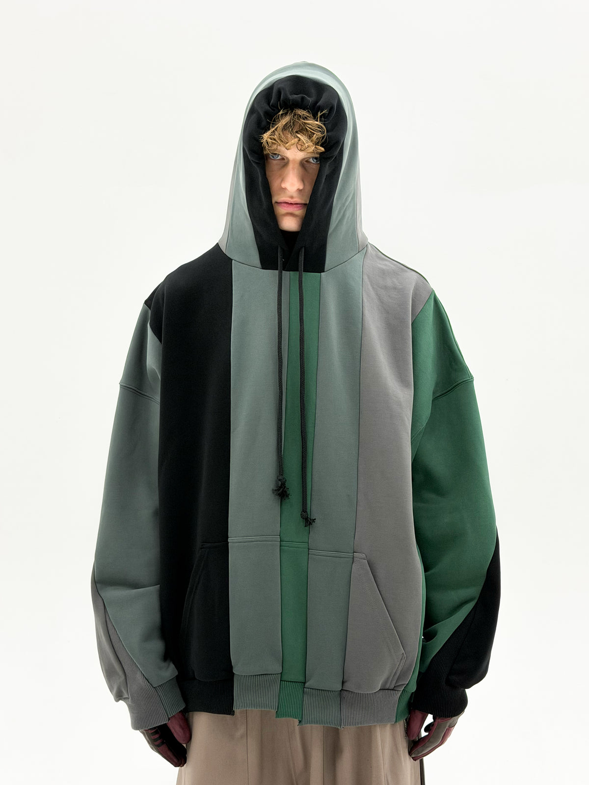 URL Paneled Hooded Sweatshirt (Green)